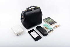 Handmade Womens Black Leather doctor Handbag shoulder doctor bags Purse for women