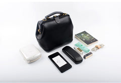 Handmade Womens Black Leather doctor Handbag shoulder doctor bags Purse for women