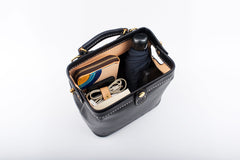 Handmade Womens Black Leather doctor Handbag shoulder doctor bags Purse for women