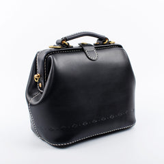 Handmade Womens Black Leather doctor Handbag shoulder doctor bags Purse for women