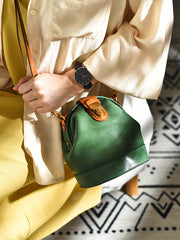 Handmade Womens Coffee Leather Doctor Bucket Shoulder Purses Coffee Doctor Crossbody Purse for Women