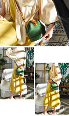 Handmade Womens Green Leather Doctor Bucket Shoulder Purses Green Doctor Crossbody Purse for Women