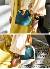 Handmade Womens Coffee Leather Doctor Bucket Shoulder Purses Coffee Doctor Crossbody Purse for Women