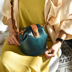 Handmade Womens Coffee Leather Doctor Bucket Shoulder Purses Coffee Doctor Crossbody Purse for Women