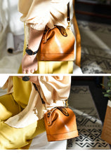 Handmade Womens Coffee Leather Doctor Bucket Shoulder Purses Coffee Doctor Crossbody Purse for Women