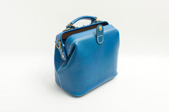 Handmade Womens Blue Leather Doctor Handbag Blue Shoulder Doctor Bags Purse for Women