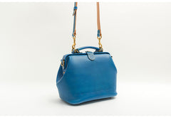 Handmade Womens Blue Leather Doctor Handbag Blue Shoulder Doctor Bags Purse for Women