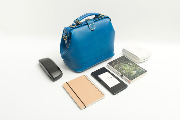 Handmade Womens Blue Leather Doctor Handbag Blue Shoulder Doctor Bags Purse for DB07291024