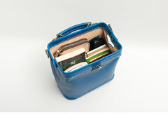Handmade Womens Blue Leather Doctor Handbag Blue Shoulder Doctor Bags Purse for Women