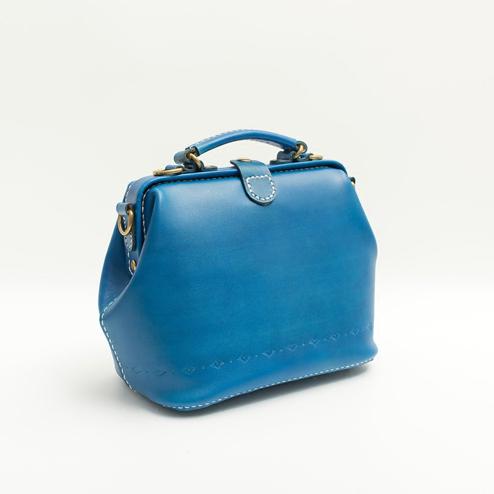 Handmade Womens Blue Leather Doctor Handbag Blue - Studio View