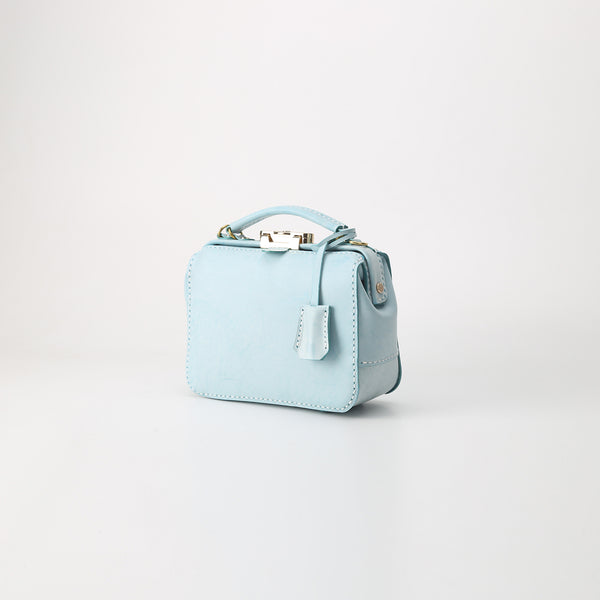 Handmade Womens Blue Leather Doctor Handbag Purse - Back View