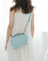 Handmade Womens Blue Leather Doctor Handbag Purse Small Side Bag Doctor Purse for Women