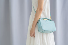 Handmade Womens Blue Leather Doctor Handbag Purse Small Side Bag Doctor Purse for Women