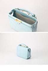 Handmade Womens Blue Leather Doctor Handbag Purse Small Side Bag Doctor Purse for Women