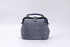 Handmade Womens Blue Leather Mini doctor Handbag shoulder doctor bags for women