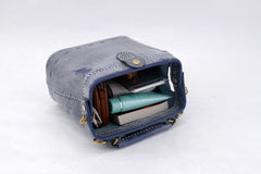 Handmade Womens Blue Leather Mini doctor Handbag shoulder doctor bags for women