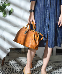 Handmade Womens Brown Leather Doctor Large Handbag Purses Vintage Brown Doctor Side Purse for Women