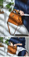Handmade Womens Brown Leather Doctor Large Handbag Purses Vintage Brown Doctor Side Purse for Women