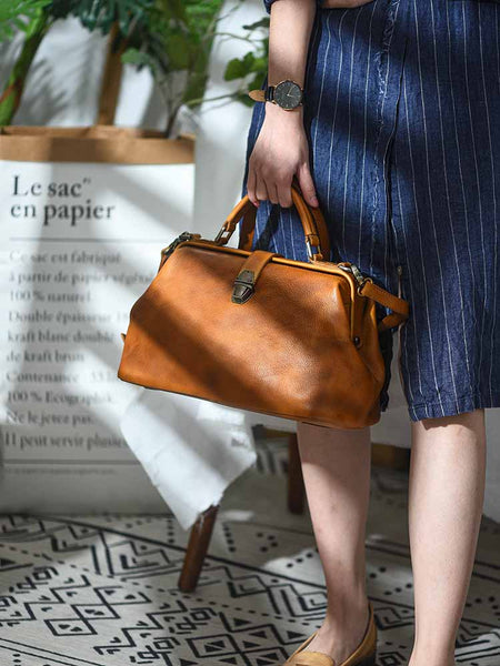 Handmade Womens Brown Leather Doctor Large Handbag Purses Vintage Brown Doctor S DB04891081