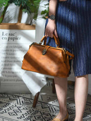Handmade Womens Brown Leather Doctor Large Handbag Purses Vintage Brown Doctor Side Purse for Women
