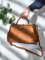Handmade Womens Brown Leather Doctor Large Handbag Purses Vintage Brown Doctor Side Purse for Women