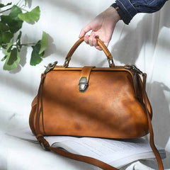 Handmade Womens Brown Leather Doctor Large Handbag Purses Vintage Brown Doctor Side Purse for Women