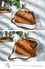 Handmade Womens Brown Leather Doctor Large Handbag Purses Vintage Brown Doctor Side Purse for Women