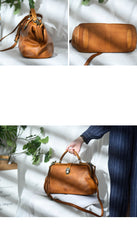 Handmade Womens Brown Leather Doctor Large Handbag Purses Vintage Brown Doctor Side Purse for Women