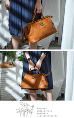 Handmade Womens Brown Leather Doctor Large Handbag Purses Vintage Brown Doctor Side Purse for Women