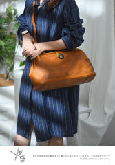 Handmade Womens Brown Leather Doctor Large Handbag Purses Vintage Brown Doctor Side Purse for Women