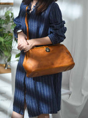 Handmade Womens Brown Leather Doctor Large Handbag Purses Vintage Brown Doctor Side Purse for Women