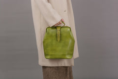 Handmade Womens Green Leather Doctor Backpack Purse Shoulder Doctor Handbag for Women