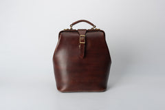 Handmade Womens Black Leather Doctor Backpack Purse Shoulder Doctor Handbag for Women