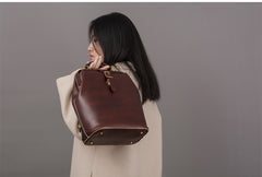 Handmade Womens Black Leather Doctor Backpack Purse Shoulder Doctor Handbag for Women