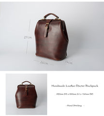 Handmade Womens Black Leather Doctor Backpack Purse Shoulder Doctor Handbag for Women
