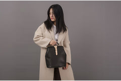 Handmade Womens Black Leather Doctor Backpack Purse Shoulder Doctor Handbag for Women