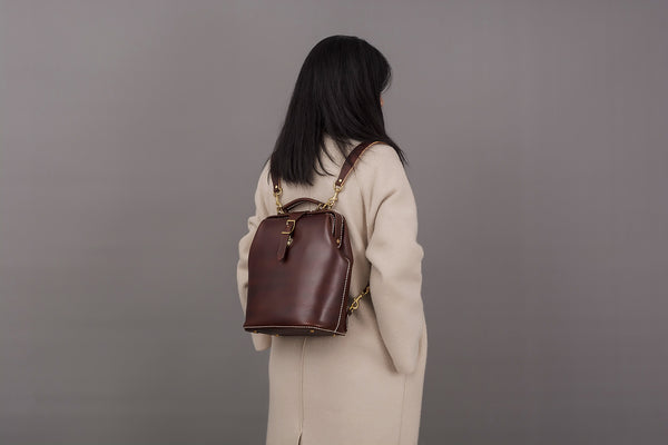 Handmade Womens Black Leather Doctor Backpack Purse Shoulder Doctor Handbag for DB09891030