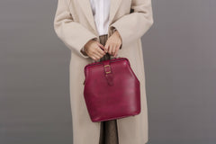 Handmade Womens Red Leather Doctor Backpack Purse Shoulder Doctor Handbag for Women