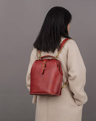 Handmade Womens Red Leather Doctor Backpack Purse Shoulder Doctor Handbag for Women