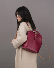 Handmade Womens Red Leather Doctor Backpack Purse Shoulder Doctor Handbag for Women