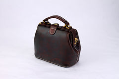 Handmade Womens Coffee Leather Mini doctor Handbag shoulder doctor bags for women