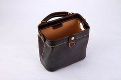 Handmade Womens Coffee Leather Mini doctor Handbag shoulder doctor bags for women