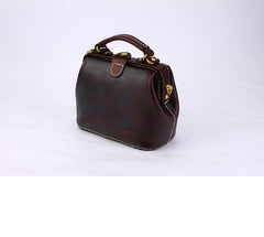 Handmade Womens Coffee Leather Mini doctor Handbag shoulder doctor bags for women