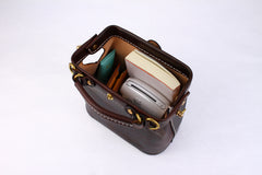 Handmade Womens Coffee Leather Mini doctor Handbag shoulder doctor bags for women