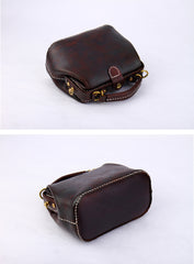 Handmade Womens Coffee Leather Mini doctor Handbag shoulder doctor bags for women