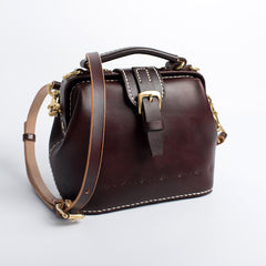 Handmade Womens Coffee Leather Small doctor Purse Coffee shoulder doctor bags for women