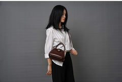 Handmade Womens Coffee Leather doctor Handbag Classic shoulder doctor bags Purse for women