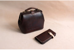 Handmade Womens Coffee Leather doctor Handbag shoulder doctor bags Purse for women