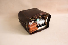 Handmade Womens Coffee Leather doctor Handbag shoulder doctor bags Purse for women
