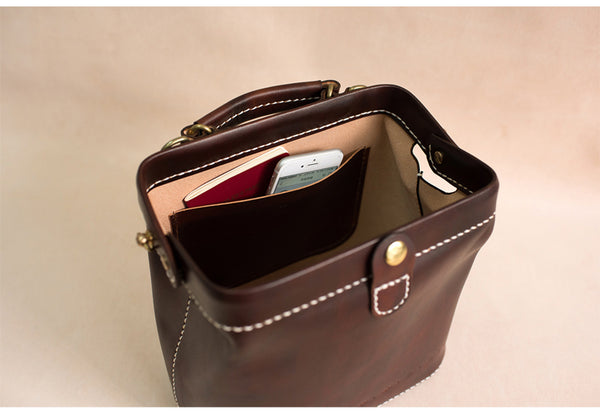 Handmade Womens Coffee Leather doctor Handbag shoulder doctor bags Purse for wom DB07191018